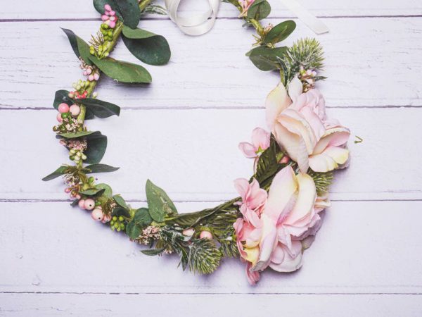 Blush pink rose eucalyptus bridal flower crown