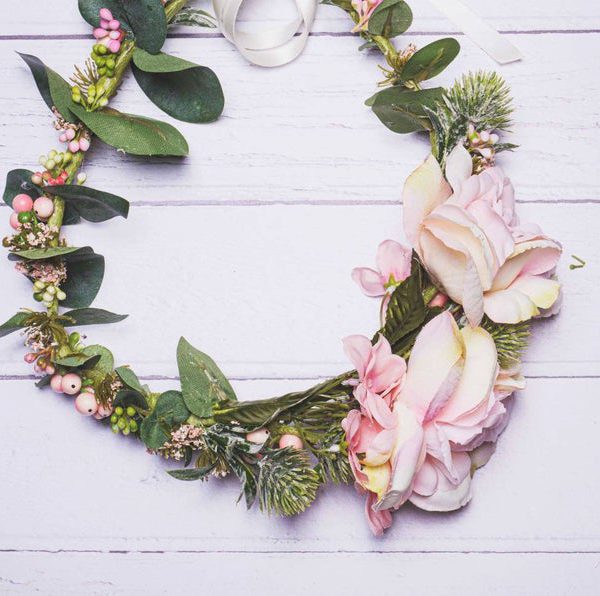 Blush pink rose eucalyptus bridal flower crown