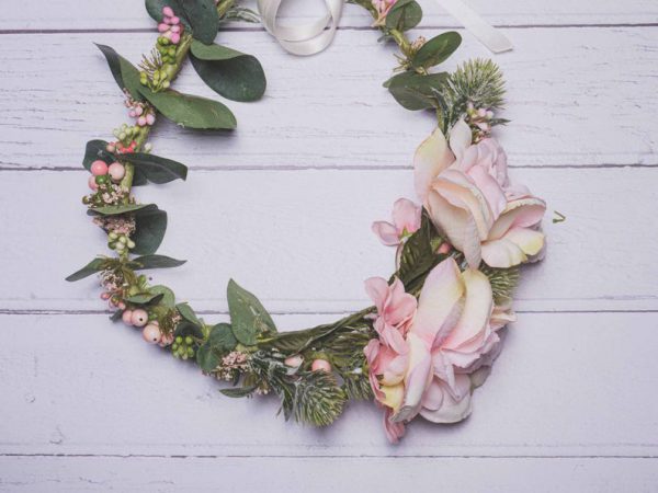 Blush pink rose eucalyptus bridal flower crown - Image 4