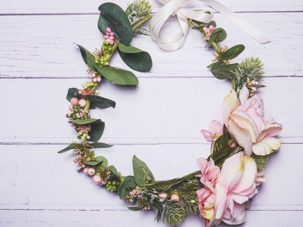 Blush pink rose eucalyptus bridal flower crown - Image 8
