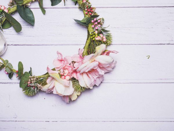 Blush pink rose eucalyptus bridal flower crown - Image 6