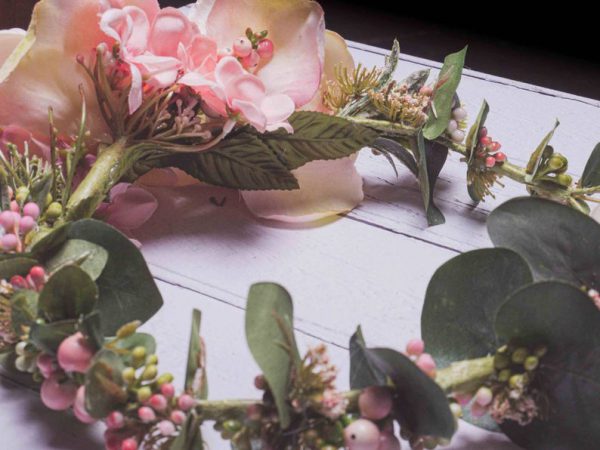 Blush pink rose eucalyptus bridal flower crown - Image 3