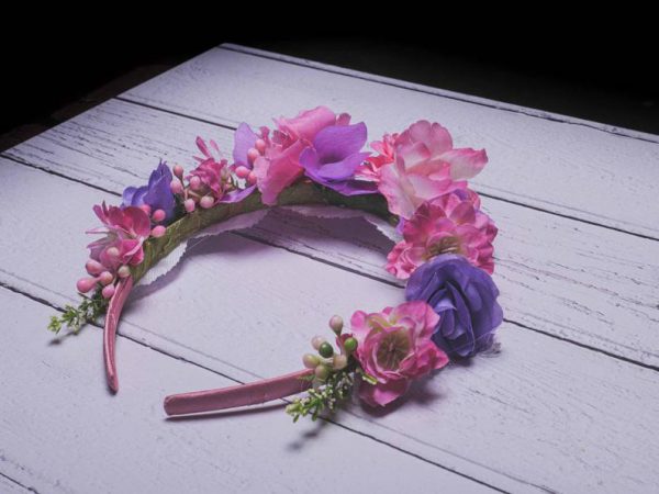 Aria Child's Flower Headband, featuring artificial cherry blossom flowers and roses with pip berries. - Image 3