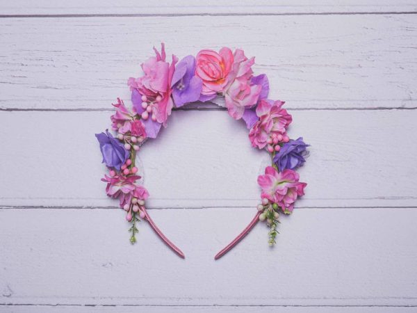 Aria Child's Flower Headband, featuring artificial cherry blossom flowers and roses with pip berries.