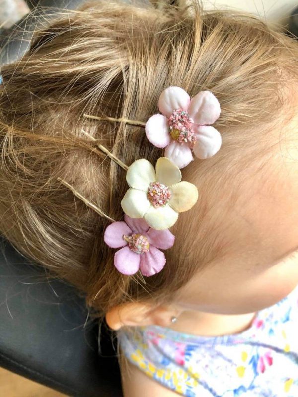 Children's Hand Crafted Flower Pins - set of 5 pins - Floral Hairpins - Mini-Magic