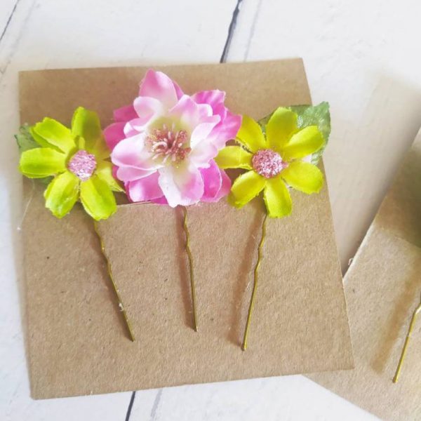 Hand Crafted Adult Flower Hair Pins - Set of Three