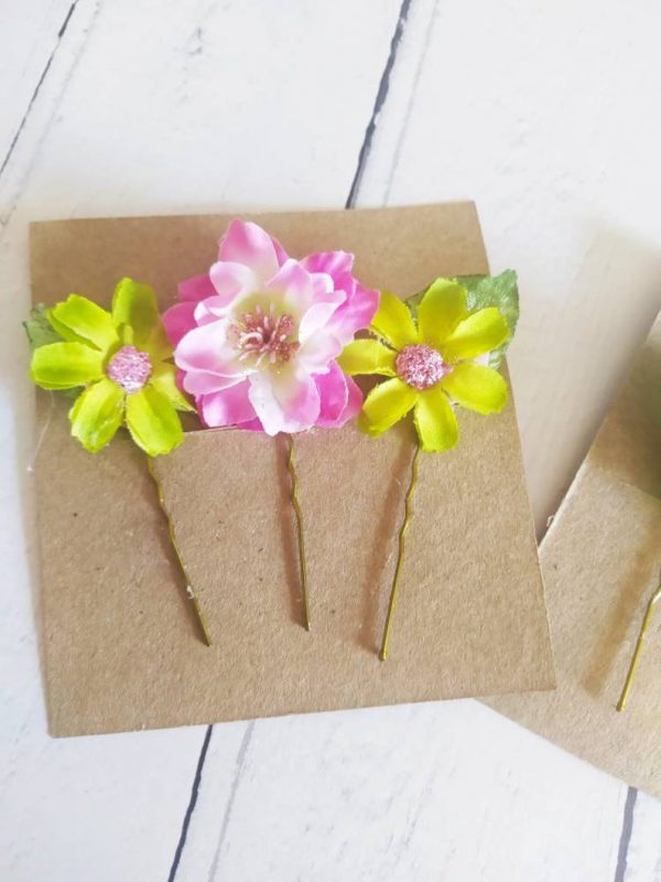 Hand Crafted Adult Flower Hair Pins - Set of Three