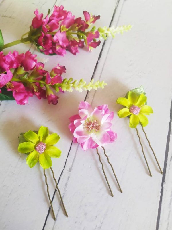 Hand Crafted Adult Flower Hair Pins - Set of Three - Image 5