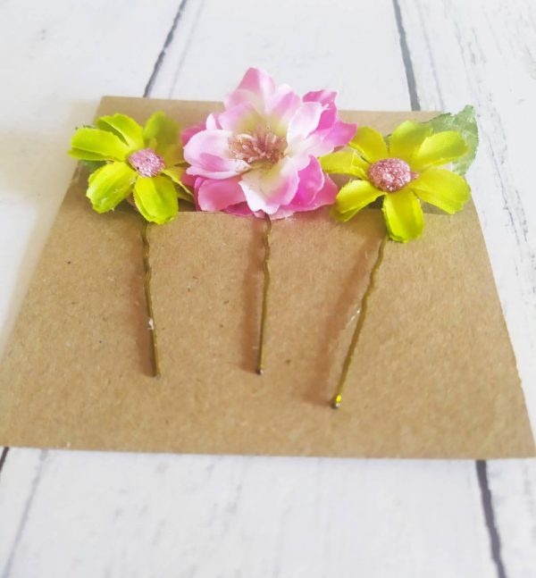 Hand Crafted Adult Flower Hair Pins - Set of Three - Image 4