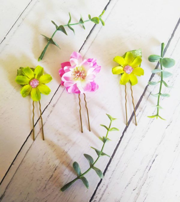 Hand Crafted Adult Flower Hair Pins - Set of Three - Image 3