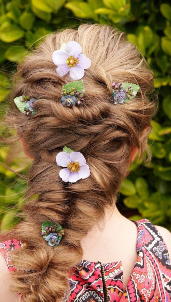 Flower hairpins / Hair Clips - A set of three intricate glitter floral pins, the perfect accessory for loose braided bridal hairstyles