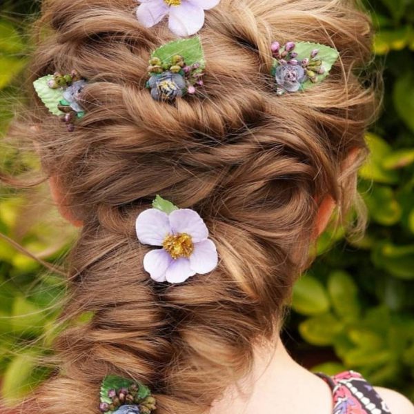 Flower hairpins / Hair Clips - A set of three intricate glitter floral pins, the perfect accessory for loose braided bridal hairstyles