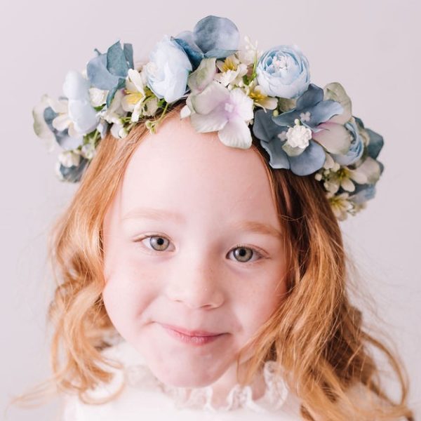 Dusty Blue and Teal Child's Flowercrown - Vintage Whimsical Style Headband