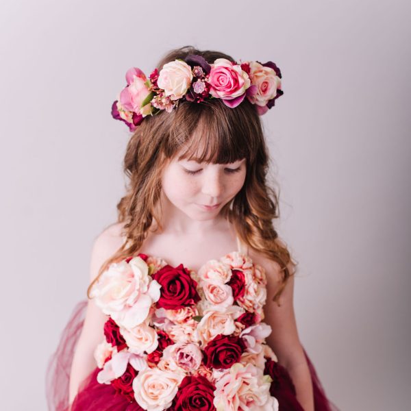 Children's Burgundy and Blush Flowercrown - Whimsical Vintage Style - Image 7