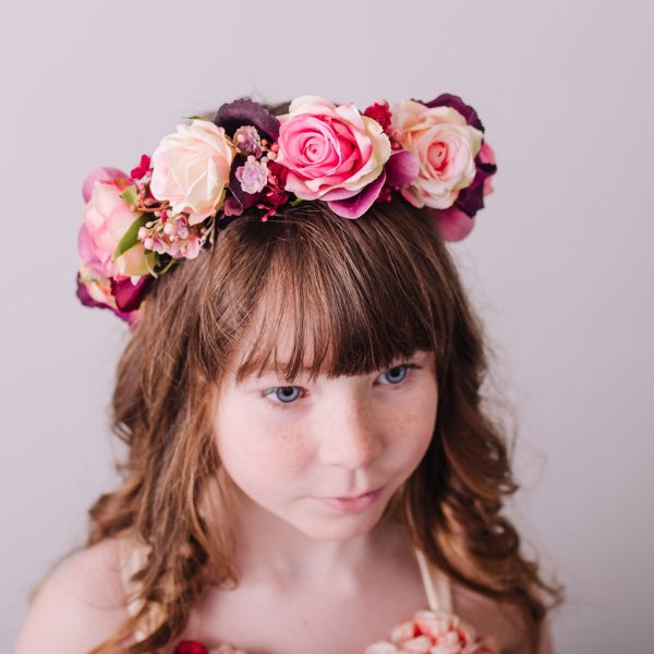 Children's Burgundy and Blush Flowercrown - Whimsical Vintage Style - Image 8