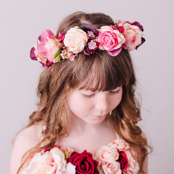 Children's Burgundy and Blush Flowercrown - Whimsical Vintage Style