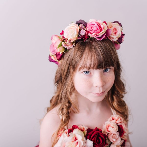 Children's Burgundy and Blush Flowercrown - Whimsical Vintage Style - Image 10