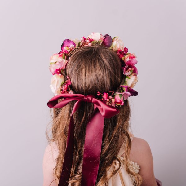 Children's Burgundy and Blush Flowercrown - Whimsical Vintage Style - Image 12