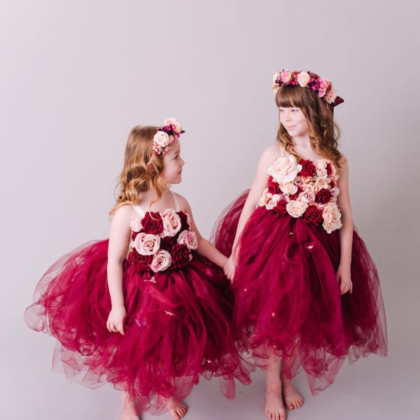 Children's Burgundy and Blush Flowercrown - Whimsical Vintage Style - Image 6