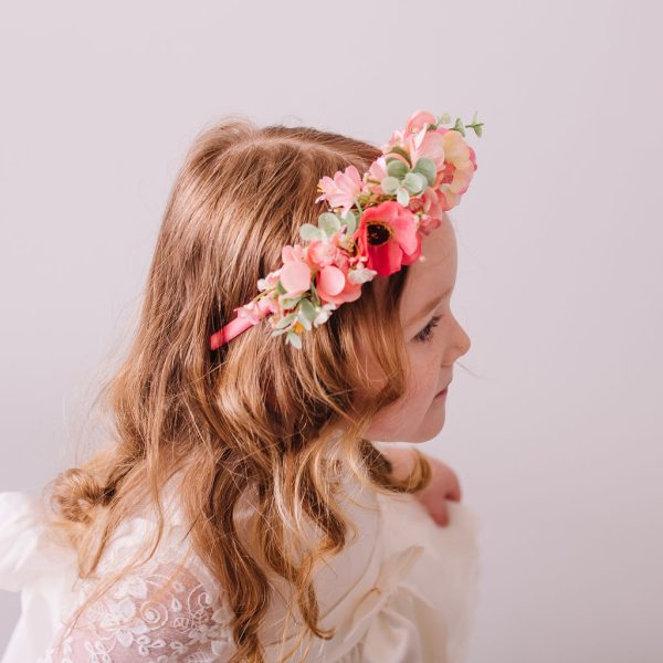 Coral Pink Flower Headband for Children - Image 2