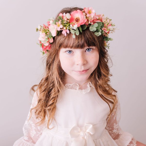 Coral Pink Children's Flowercrown - Whimsical Vintage Style Floral headband - Image 3