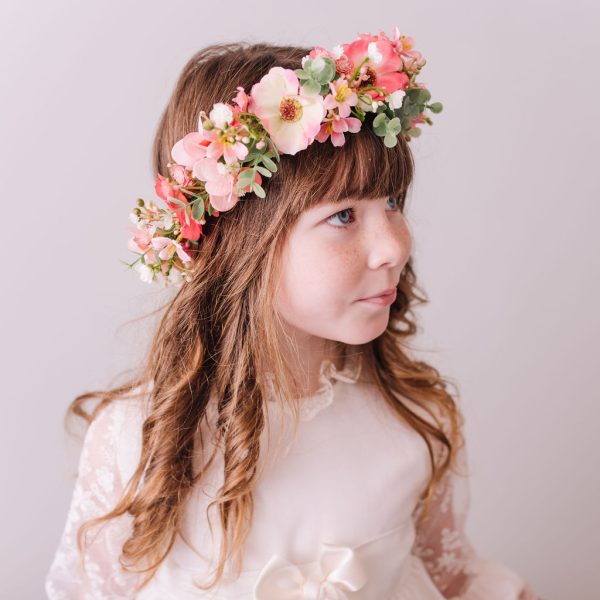 Coral Pink Children's Flowercrown - Whimsical Vintage Style Floral headband - Image 4