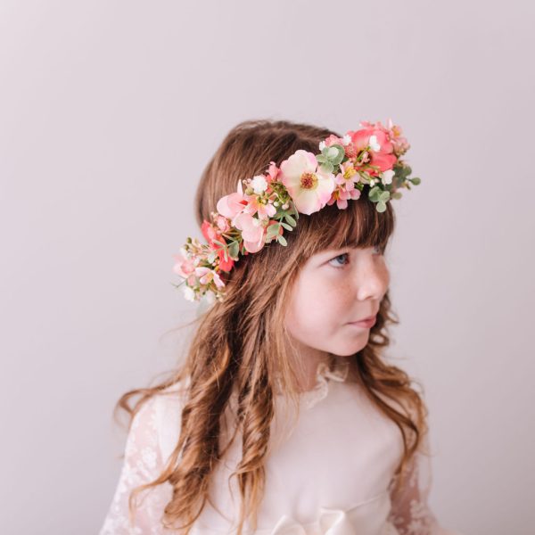 Coral Pink Children's Flowercrown - Whimsical Vintage Style Floral headband - Image 5