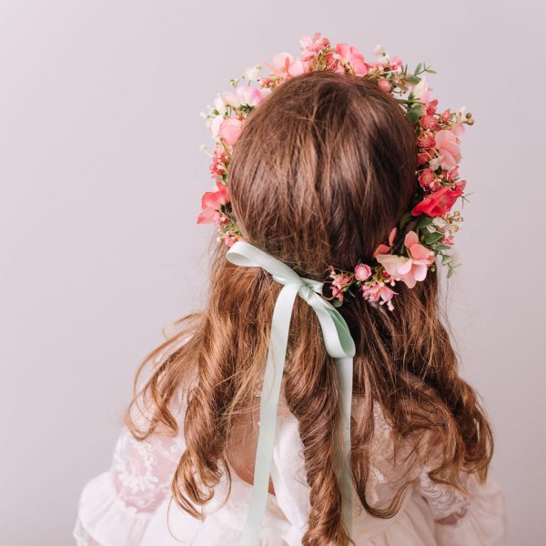 Coral Pink Children's Flowercrown - Whimsical Vintage Style Floral headband - Image 6