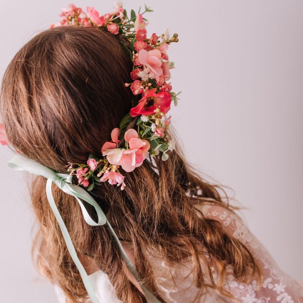 Coral Pink Children's Flowercrown - Whimsical Vintage Style Floral headband - Image 7