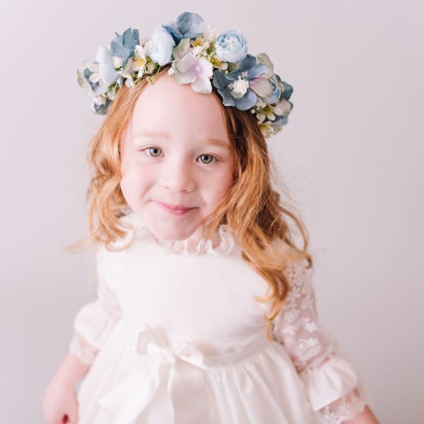 Dusty Blue and Teal Child's Flowercrown - Vintage Whimsical Style Headband - Image 6