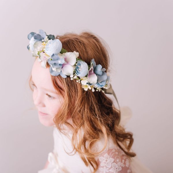 Dusty Blue and Teal Child's Flowercrown - Vintage Whimsical Style Headband - Image 7