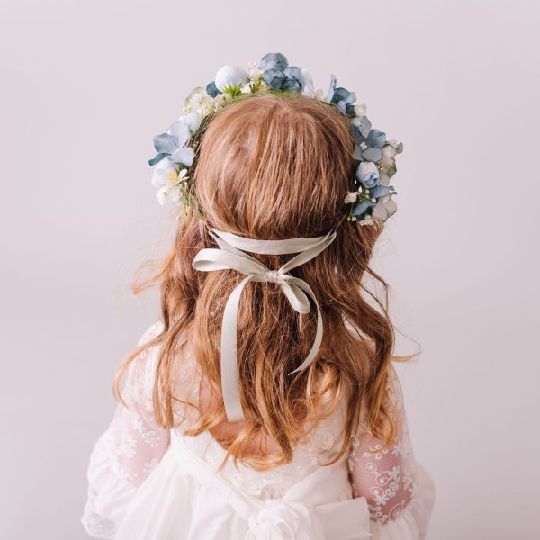 Dusty Blue and Teal Child's Flowercrown - Vintage Whimsical Style Headband - Image 9