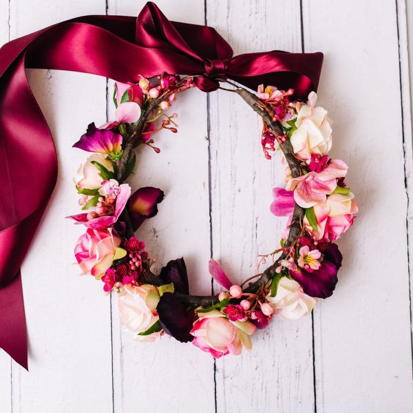 Children's Burgundy and Blush Flowercrown - Whimsical Vintage Style - Image 2