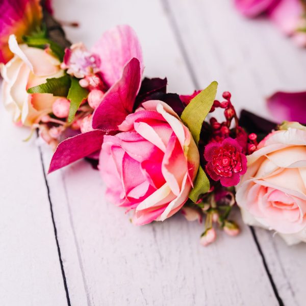 Children's Burgundy and Blush Flowercrown - Whimsical Vintage Style - Image 3