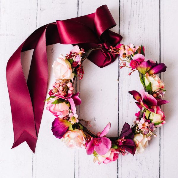 Children's Burgundy and Blush Flowercrown - Whimsical Vintage Style - Image 4