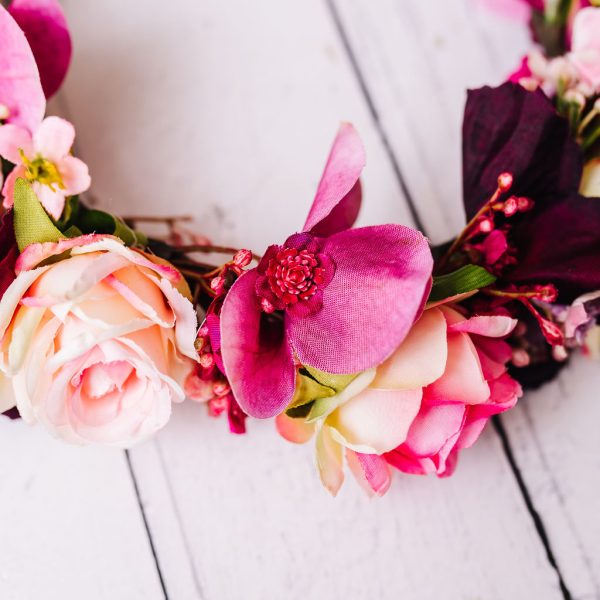 Children's Burgundy and Blush Flowercrown - Whimsical Vintage Style - Image 5