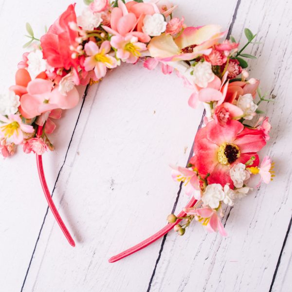 Coral Pink Flower Headband for Children - Image 3