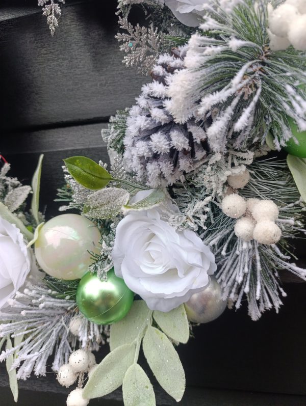 Flocked White, Green and Silver Christmas Wreath - Image 9