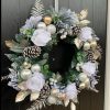 Christmas Wreath, Flocked, White Flowers - Image 2
