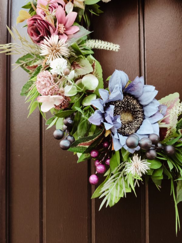 Blue Sunflower Autumn Winter Wreath - Image 3