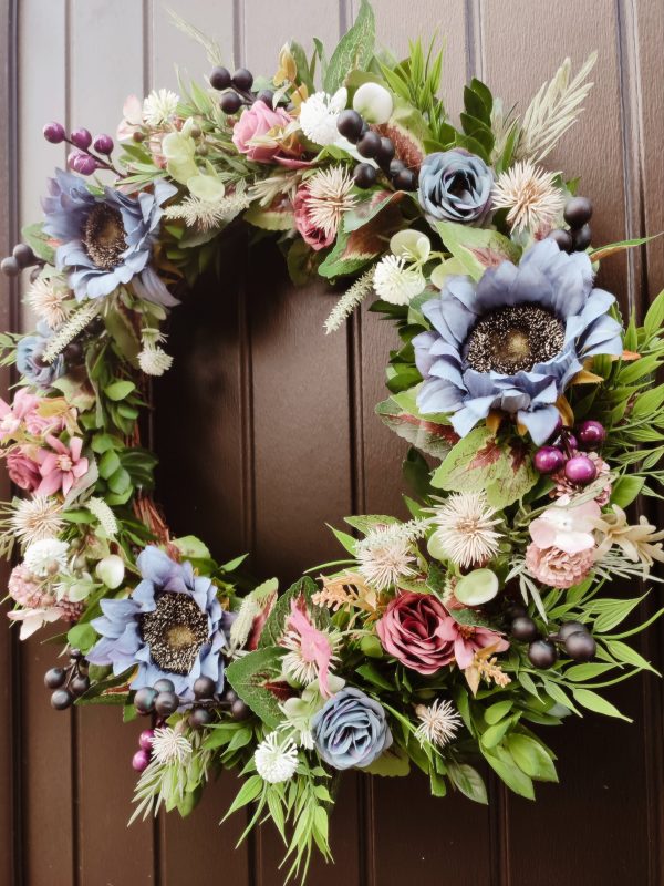 Blue Sunflower Autumn Winter Wreath - Image 2