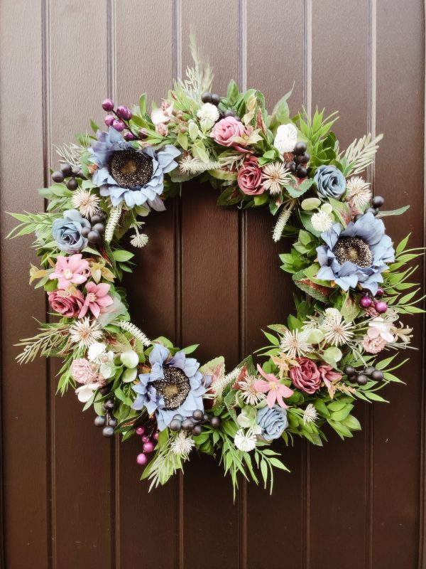 Blue Sunflower Autumn Winter Wreath - Image 6