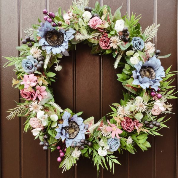 Blue Sunflower Autumn Winter Wreath