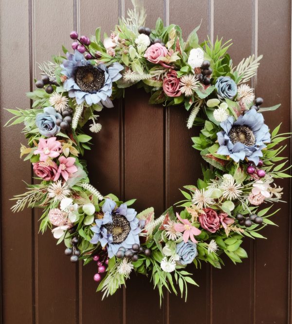 Blue Sunflower Autumn Winter Wreath