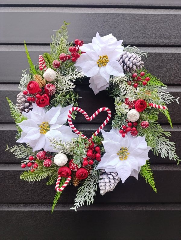 Candy Cane and White Poinsettia Wreath - Image 13