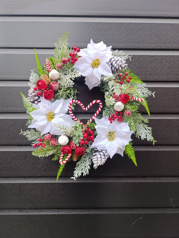 Candy Cane and White Poinsettia Wreath - Image 12