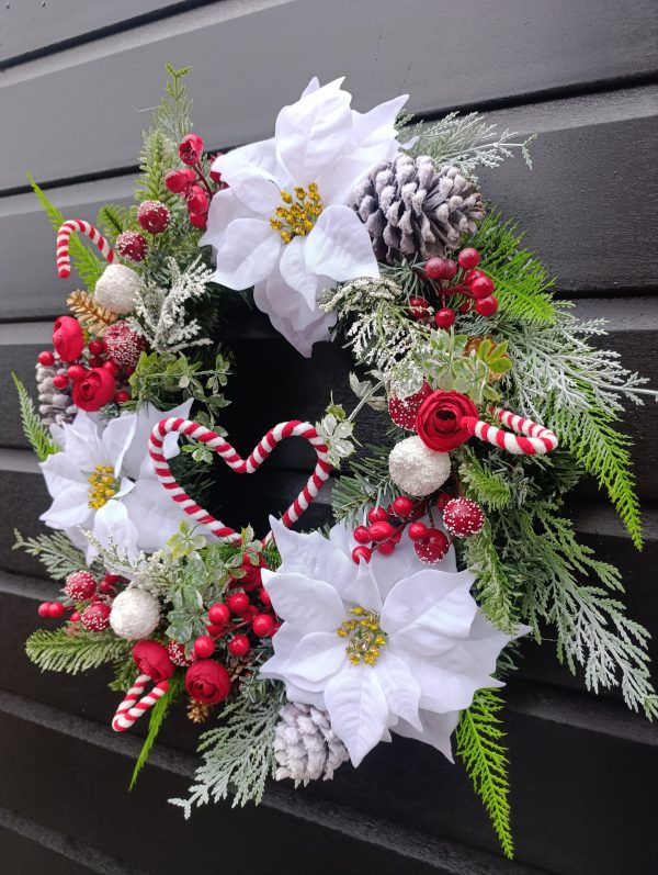 Candy Cane and White Poinsettia Wreath - Image 8