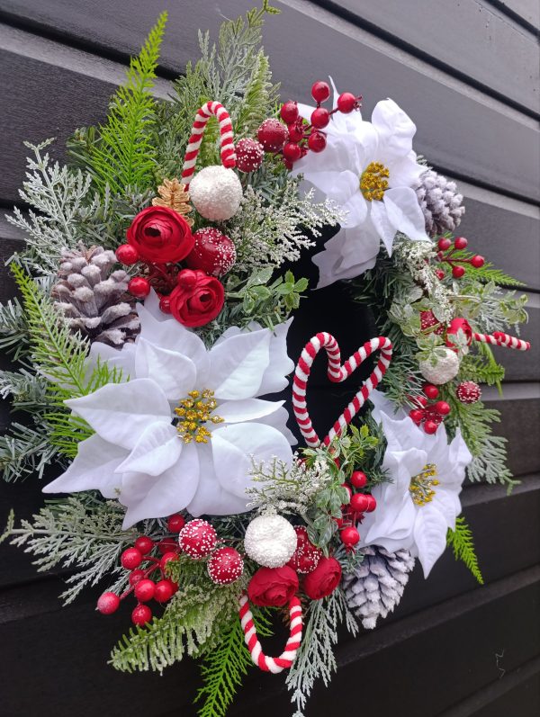 Candy Cane and White Poinsettia Wreath - Image 10