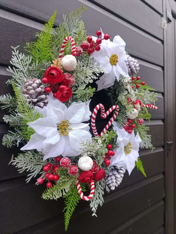 Candy Cane and White Poinsettia Wreath - Image 7