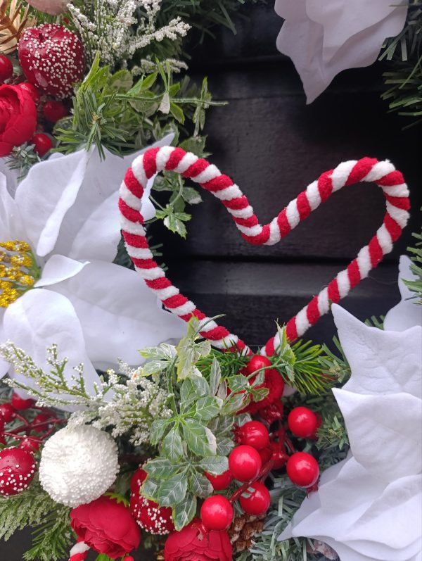 Candy Cane and White Poinsettia Wreath - Image 9